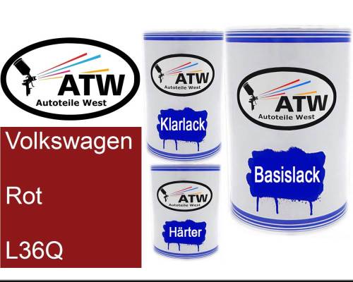 Volkswagen, Rot, L36Q: 500ml Lackdose + 500ml Klarlack + 250ml Härter - Set, von ATW Autoteile West.