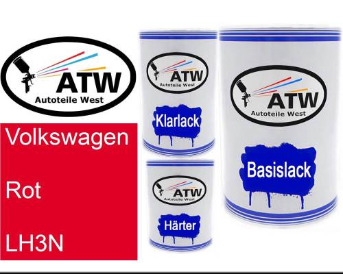 Volkswagen, Rot, LH3N: 500ml Lackdose + 500ml Klarlack + 250ml Härter - Set, von ATW Autoteile West.