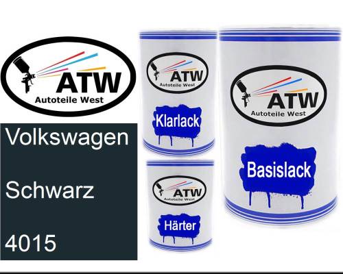 Volkswagen, Schwarz, 4015: 500ml Lackdose + 500ml Klarlack + 250ml Härter - Set, von ATW Autoteile West.