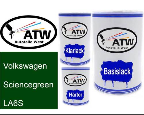 Volkswagen, Sciencegreen, LA6S: 500ml Lackdose + 500ml Klarlack + 250ml Härter - Set, von ATW Autoteile West.