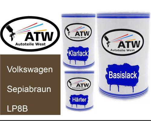 Volkswagen, Sepiabraun, LP8B: 500ml Lackdose + 500ml Klarlack + 250ml Härter - Set, von ATW Autoteile West.