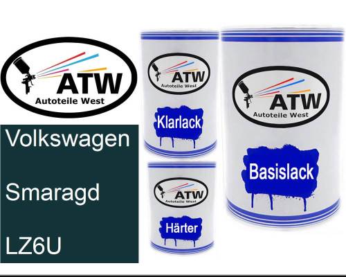 Volkswagen, Smaragd, LZ6U: 500ml Lackdose + 500ml Klarlack + 250ml Härter - Set, von ATW Autoteile West.