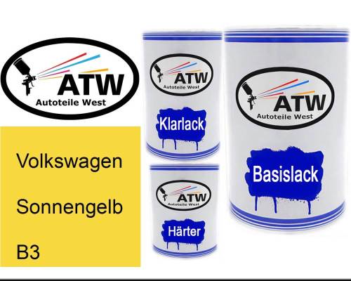 Volkswagen, Sonnengelb, B3: 500ml Lackdose + 500ml Klarlack + 250ml Härter - Set, von ATW Autoteile West.