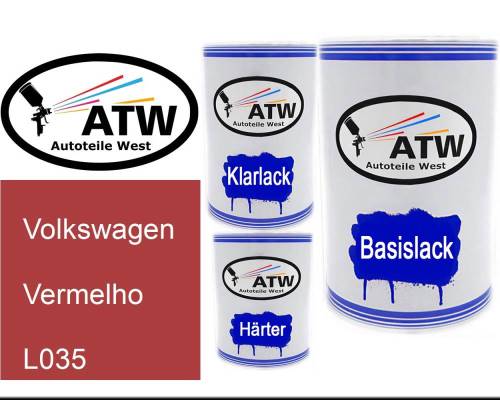 Volkswagen, Vermelho, L035: 500ml Lackdose + 500ml Klarlack + 250ml Härter - Set, von ATW Autoteile West.