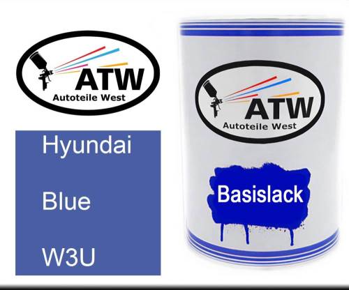 Hyundai, Blue, W3U: 500ml Lackdose, von ATW Autoteile West.