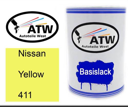 Nissan, Yellow, 411: 500ml Lackdose, von ATW Autoteile West.