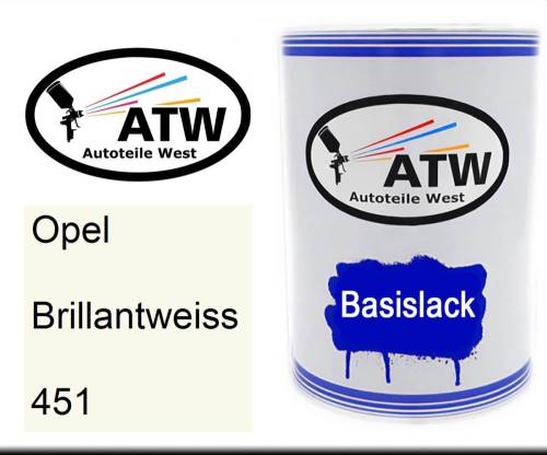 Opel, Brillantweiss, 451: 500ml Lackdose, von ATW Autoteile West.