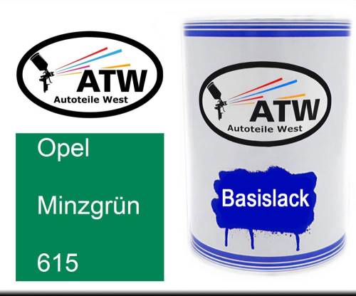 Opel, Minzgrün, 615: 500ml Lackdose, von ATW Autoteile West.