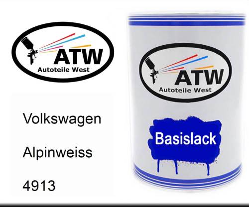 Volkswagen, Alpinweiss, 4913: 500ml Lackdose, von ATW Autoteile West.