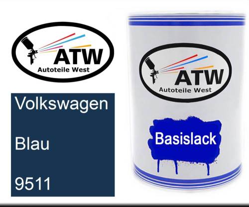 Volkswagen, Blau, 9511: 500ml Lackdose, von ATW Autoteile West.