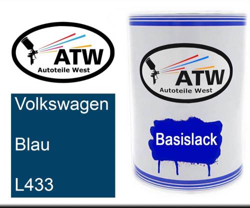 Volkswagen, Blau, L433: 500ml Lackdose, von ATW Autoteile West.