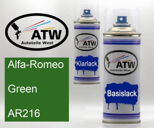Alfa-Romeo, Green, AR216: 400ml Sprühdose + 400ml Klarlack - Set, von ATW Autoteile West.