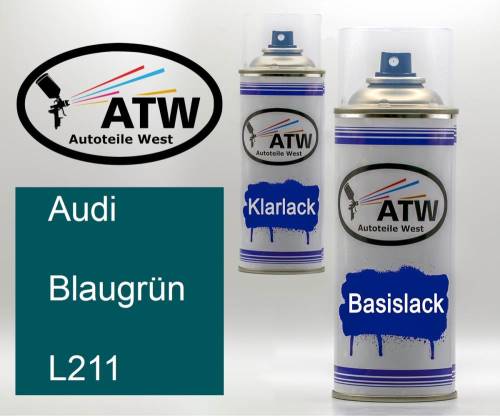 Audi, Blaugrün, L211: 400ml Sprühdose + 400ml Klarlack - Set, von ATW Autoteile West.