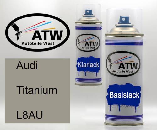 Audi, Titanium, L8AU: 400ml Sprühdose + 400ml Klarlack - Set, von ATW Autoteile West.