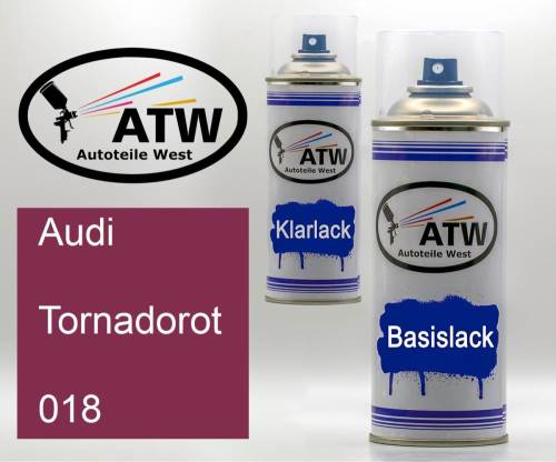 Audi, Tornadorot, 018: 400ml Sprühdose + 400ml Klarlack - Set, von ATW Autoteile West.