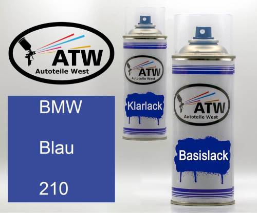 BMW, Blau, 210: 400ml Sprühdose + 400ml Klarlack - Set, von ATW Autoteile West.