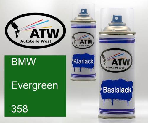 BMW, Evergreen, 358: 400ml Sprühdose + 400ml Klarlack - Set, von ATW Autoteile West.