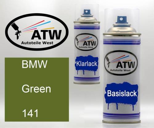 BMW, Green, 141: 400ml Sprühdose + 400ml Klarlack - Set, von ATW Autoteile West.