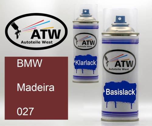 BMW, Madeira, 027: 400ml Sprühdose + 400ml Klarlack - Set, von ATW Autoteile West.