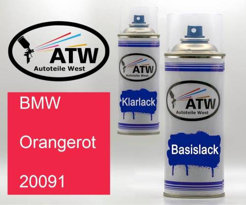 BMW, Orangerot, 20091: 400ml Sprühdose + 400ml Klarlack - Set, von ATW Autoteile West.