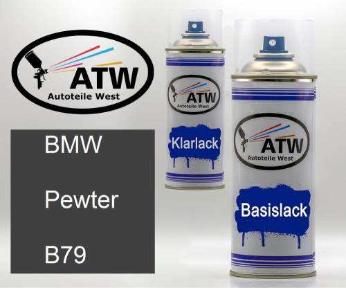 BMW, Pewter, B79: 400ml Sprühdose + 400ml Klarlack - Set, von ATW Autoteile West.