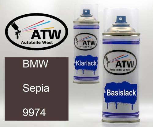 BMW, Sepia, 9974: 400ml Sprühdose + 400ml Klarlack - Set, von ATW Autoteile West.