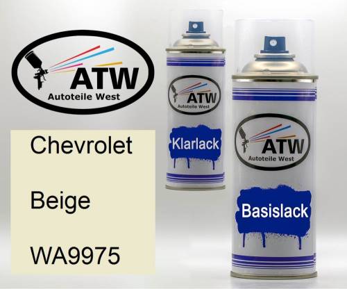 Chevrolet, Beige, WA9975: 400ml Sprühdose + 400ml Klarlack - Set, von ATW Autoteile West.