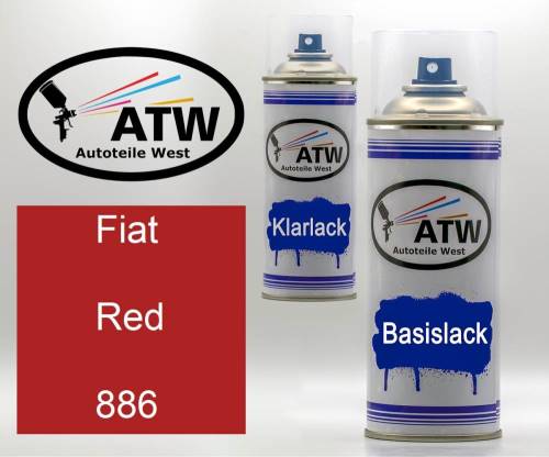 Fiat, Red, 886: 400ml Sprühdose + 400ml Klarlack - Set, von ATW Autoteile West.