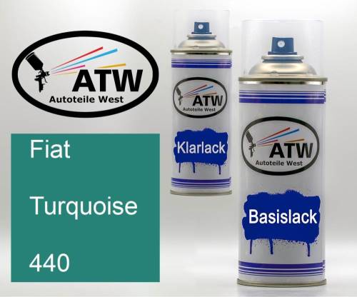 Fiat, Turquoise, 440: 400ml Sprühdose + 400ml Klarlack - Set, von ATW Autoteile West.