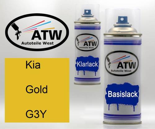 Kia, Gold, G3Y: 400ml Sprühdose + 400ml Klarlack - Set, von ATW Autoteile West.