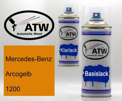 Mercedes-Benz, Arcogelb, 1200: 400ml Sprühdose + 400ml Klarlack - Set, von ATW Autoteile West.