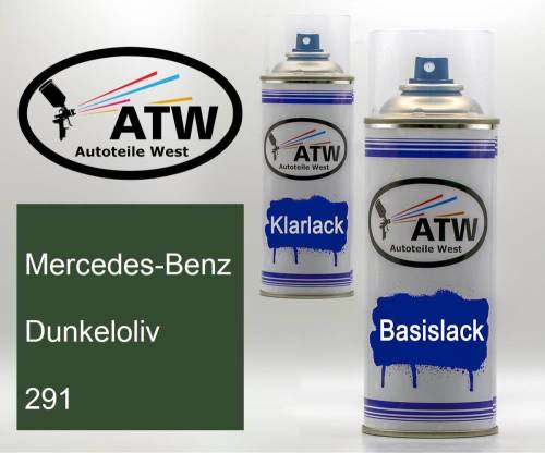 Mercedes-Benz, Dunkeloliv, 291: 400ml Sprühdose + 400ml Klarlack - Set, von ATW Autoteile West.