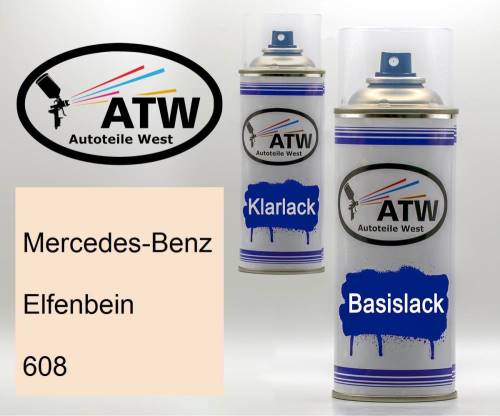 Mercedes-Benz, Elfenbein, 608: 400ml Sprühdose + 400ml Klarlack - Set, von ATW Autoteile West.