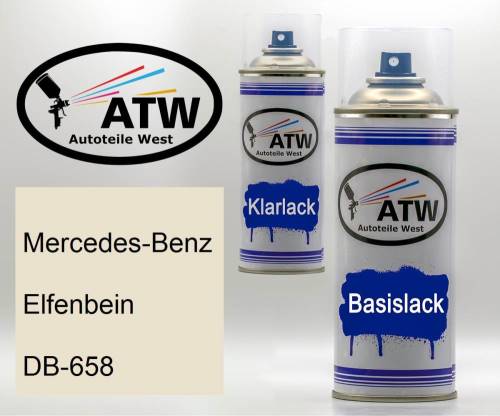 Mercedes-Benz, Elfenbein, DB-658: 400ml Sprühdose + 400ml Klarlack - Set, von ATW Autoteile West.