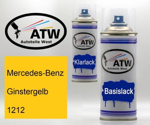 Mercedes-Benz, Ginstergelb, 1212: 400ml Sprühdose + 400ml Klarlack - Set, von ATW Autoteile West.
