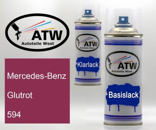 Mercedes-Benz, Glutrot, 594: 400ml Sprühdose + 400ml Klarlack - Set, von ATW Autoteile West.