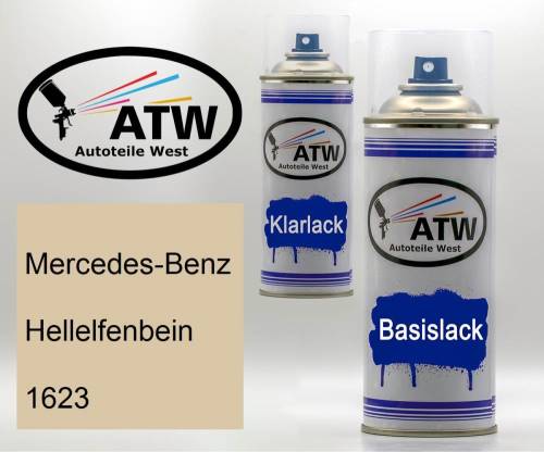 Mercedes-Benz, Hellelfenbein, 1623: 400ml Sprühdose + 400ml Klarlack - Set, von ATW Autoteile West.