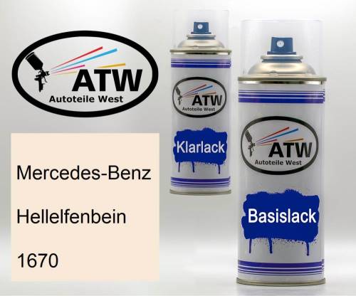 Mercedes-Benz, Hellelfenbein, 1670: 400ml Sprühdose + 400ml Klarlack - Set, von ATW Autoteile West.