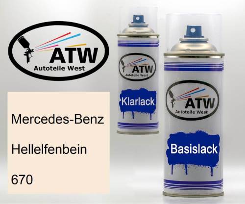 Mercedes-Benz, Hellelfenbein, 670: 400ml Sprühdose + 400ml Klarlack - Set, von ATW Autoteile West.