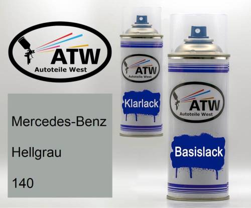 Mercedes-Benz, Hellgrau, 140: 400ml Sprühdose + 400ml Klarlack - Set, von ATW Autoteile West.