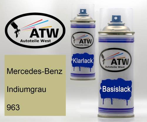 Mercedes-Benz, Indiumgrau, 963: 400ml Sprühdose + 400ml Klarlack - Set, von ATW Autoteile West.