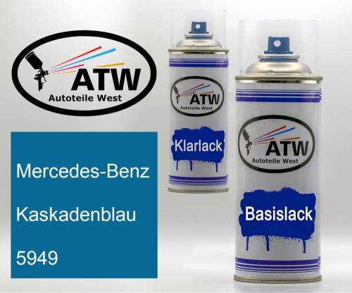 Mercedes-Benz, Kaskadenblau, 5949: 400ml Sprühdose + 400ml Klarlack - Set, von ATW Autoteile West.