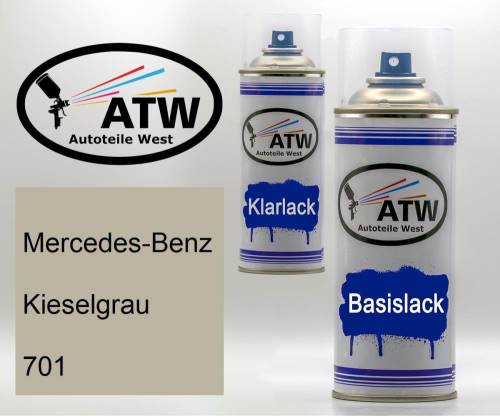 Mercedes-Benz, Kieselgrau, 701: 400ml Sprühdose + 400ml Klarlack - Set, von ATW Autoteile West.