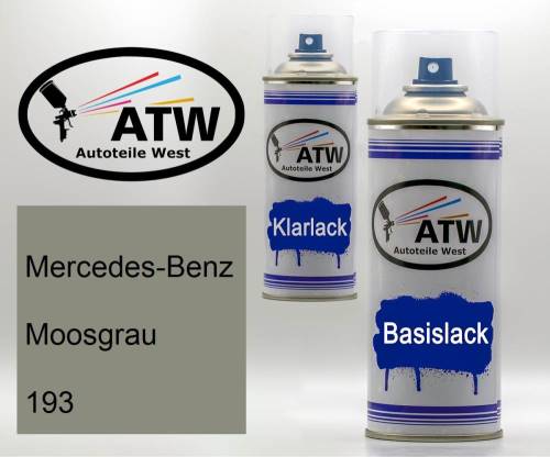 Mercedes-Benz, Moosgrau, 193: 400ml Sprühdose + 400ml Klarlack - Set, von ATW Autoteile West.