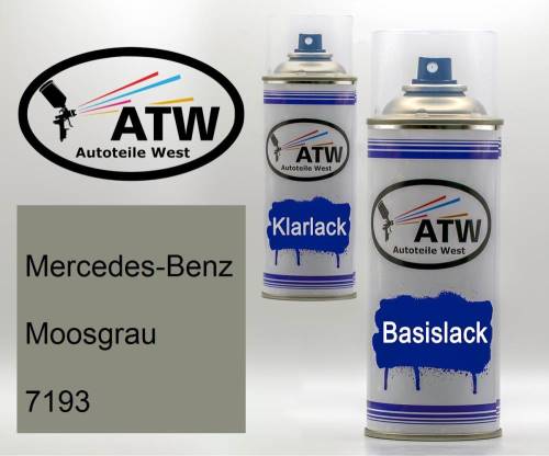 Mercedes-Benz, Moosgrau, 7193: 400ml Sprühdose + 400ml Klarlack - Set, von ATW Autoteile West.