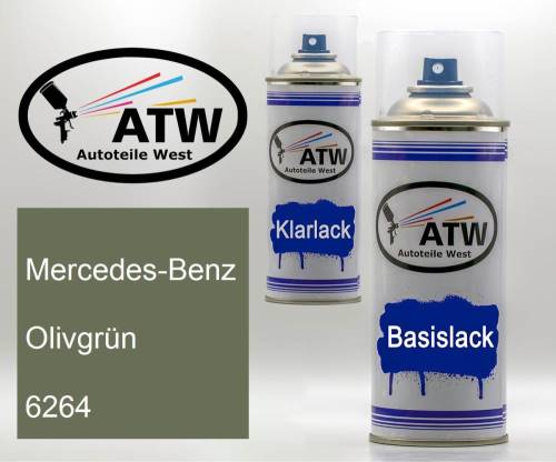 Mercedes-Benz, Olivgrün, 6264: 400ml Sprühdose + 400ml Klarlack - Set, von ATW Autoteile West.