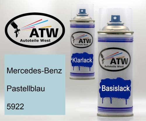 Mercedes-Benz, Pastellblau, 5922: 400ml Sprühdose + 400ml Klarlack - Set, von ATW Autoteile West.