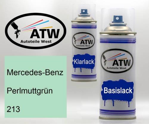 Mercedes-Benz, Perlmuttgrün, 213: 400ml Sprühdose + 400ml Klarlack - Set, von ATW Autoteile West.