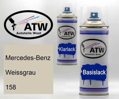 Mercedes-Benz, Weissgrau, 158: 400ml Sprühdose + 400ml Klarlack - Set, von ATW Autoteile West.