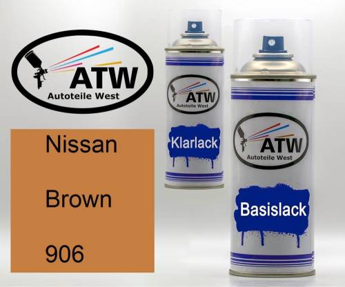 Nissan, Brown, 906: 400ml Sprühdose + 400ml Klarlack - Set, von ATW Autoteile West.